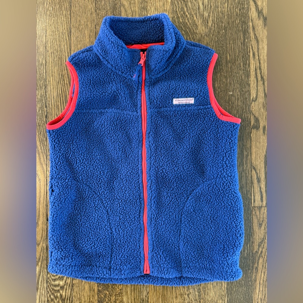 Vineyard Vines Boys Sherpa Navy Blue and Red Vest
